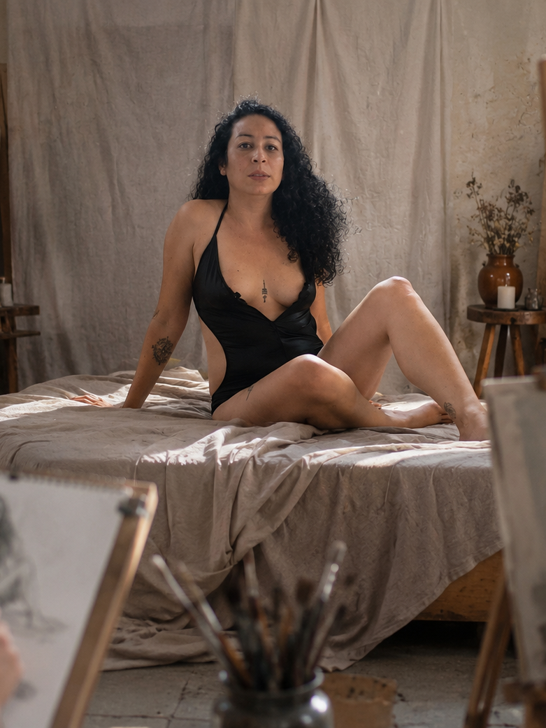Sesión · modelo y pintora